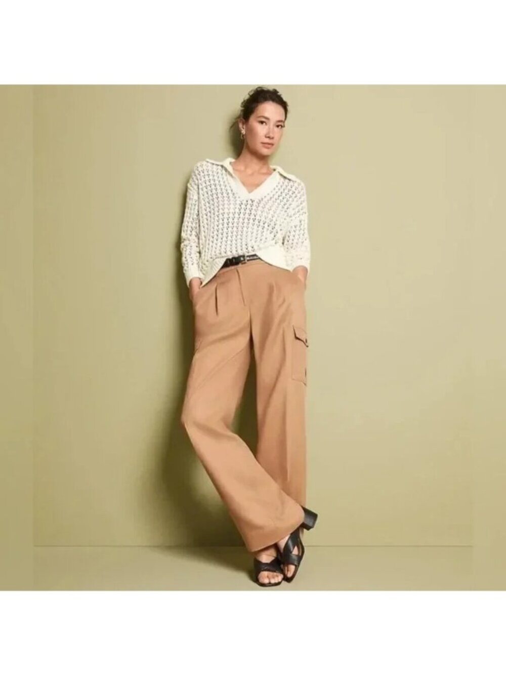NWT LOFT Linen Blend Drape Cargo Pants 0 Office Work High Rise Wide Leg